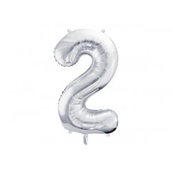 Narozeninový balónek fóliový 2 stříbrný 86 cm