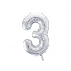 Narozeninový balónek fóliový 3 stříbrný 86 cm