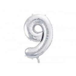 Narozeninový balónek fóliový 9 stříbrný 86 cm